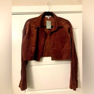 NWT PRETTY GARBAGE Women’s Brown Corduroy Cord Cropped Jacket Shirt Medium Large